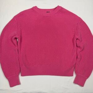 GAP Pink Chunky Knit Sweater Size Large Crewneck Pullover Barbiecore Woven